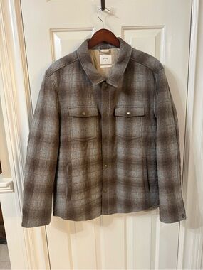 Billy Reid Gray and Brown Plaid Shirt Jacket